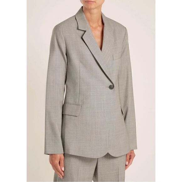 Nili Lotan Gray Classon Sharkskin Single Breasted Wool Jacket Blazer Sz 6 - Picture 1 of 13